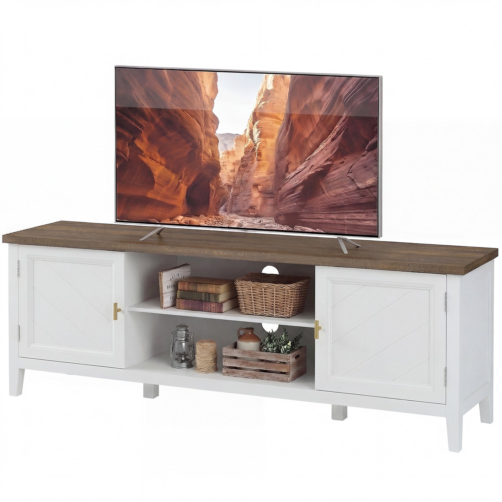 HOMCOM Farmhouse Tv Unit For Tvs Up To 42 Inch, Entertainment Centre, White