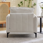 Modern Linen Upholstered Armchair – Off-white Single Sofa With Cushions & Sturdy Legs