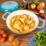 Shallow Cast Iron Casserole Pot With Lid  - 30cm , 3.7-quart | Blue