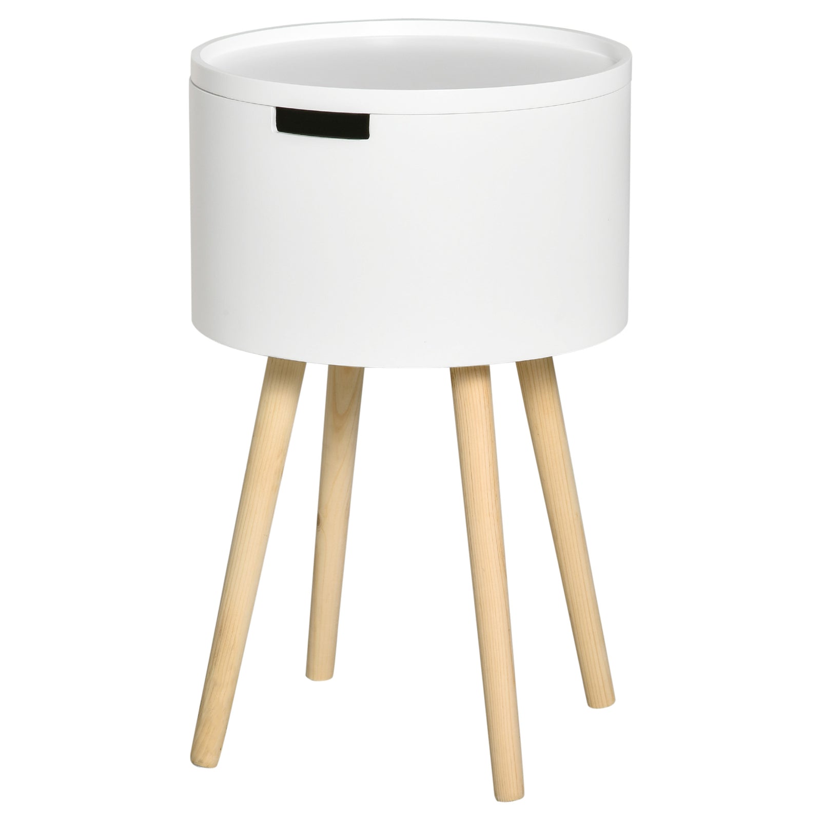 Side Table Wood Nightstand W/ Hidden Storage Space | White