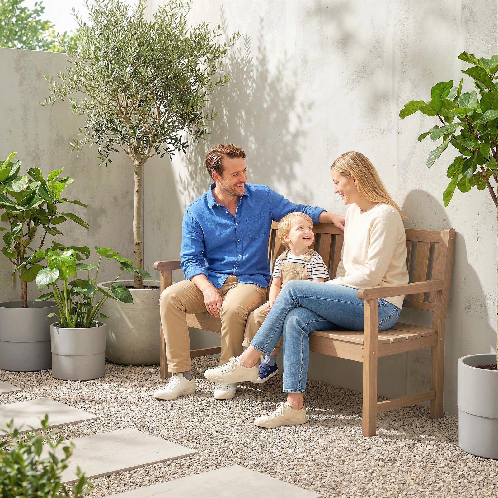 Wooden Garden Bench With Table And Hidden Shelf, Teak
