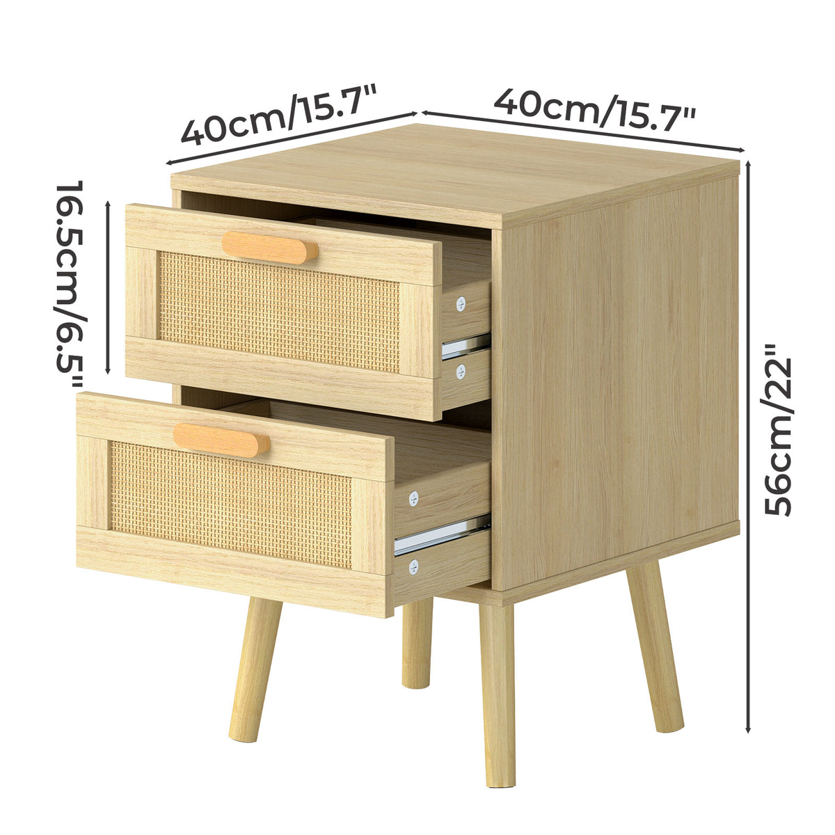 Levede Bedside Table Rattan 2 Pack Drawers Nightstand 57cm Bedroom Bamboo