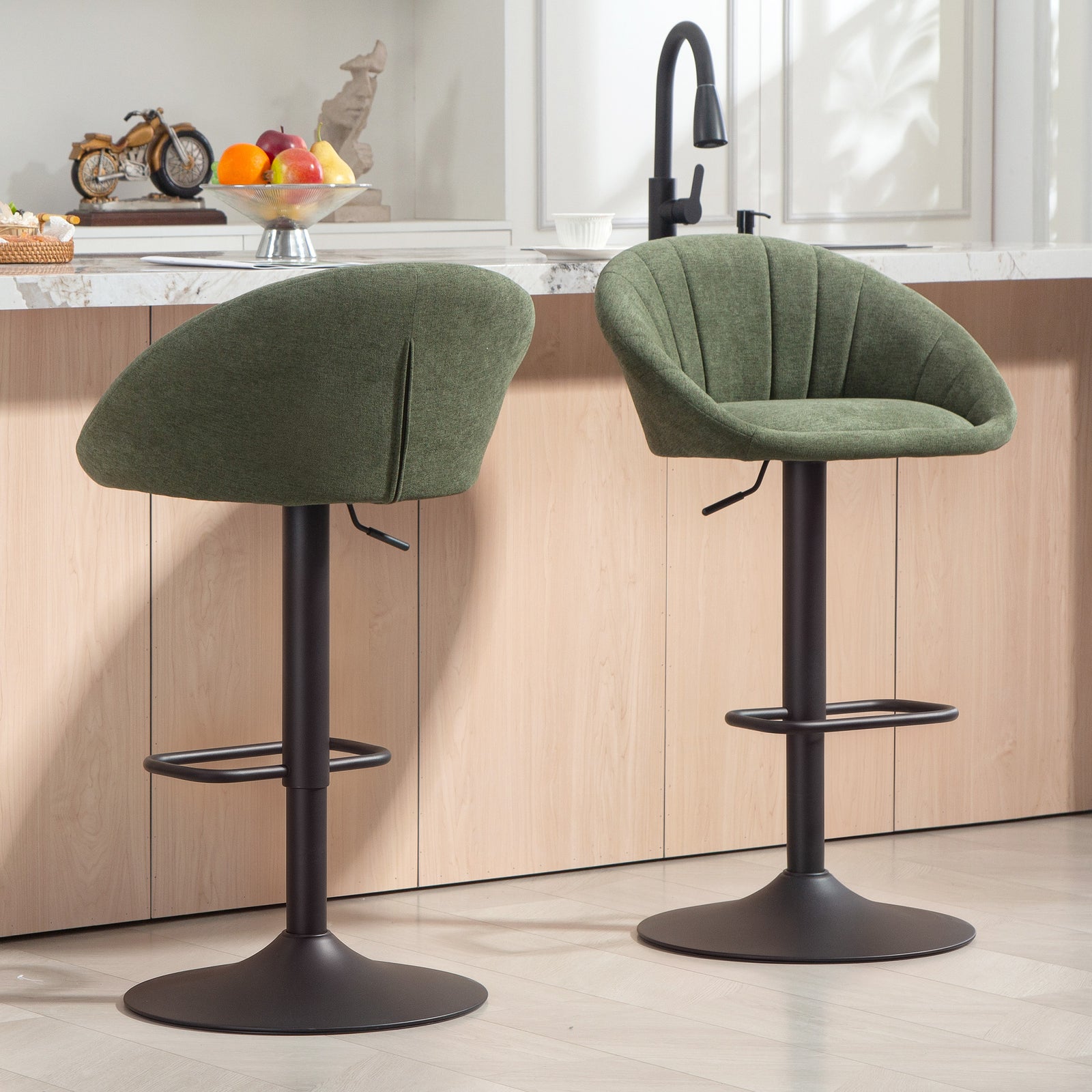 Swivel Bar Stools Set Of 2 Height Adjustable Bar Chairs | Dark Green
