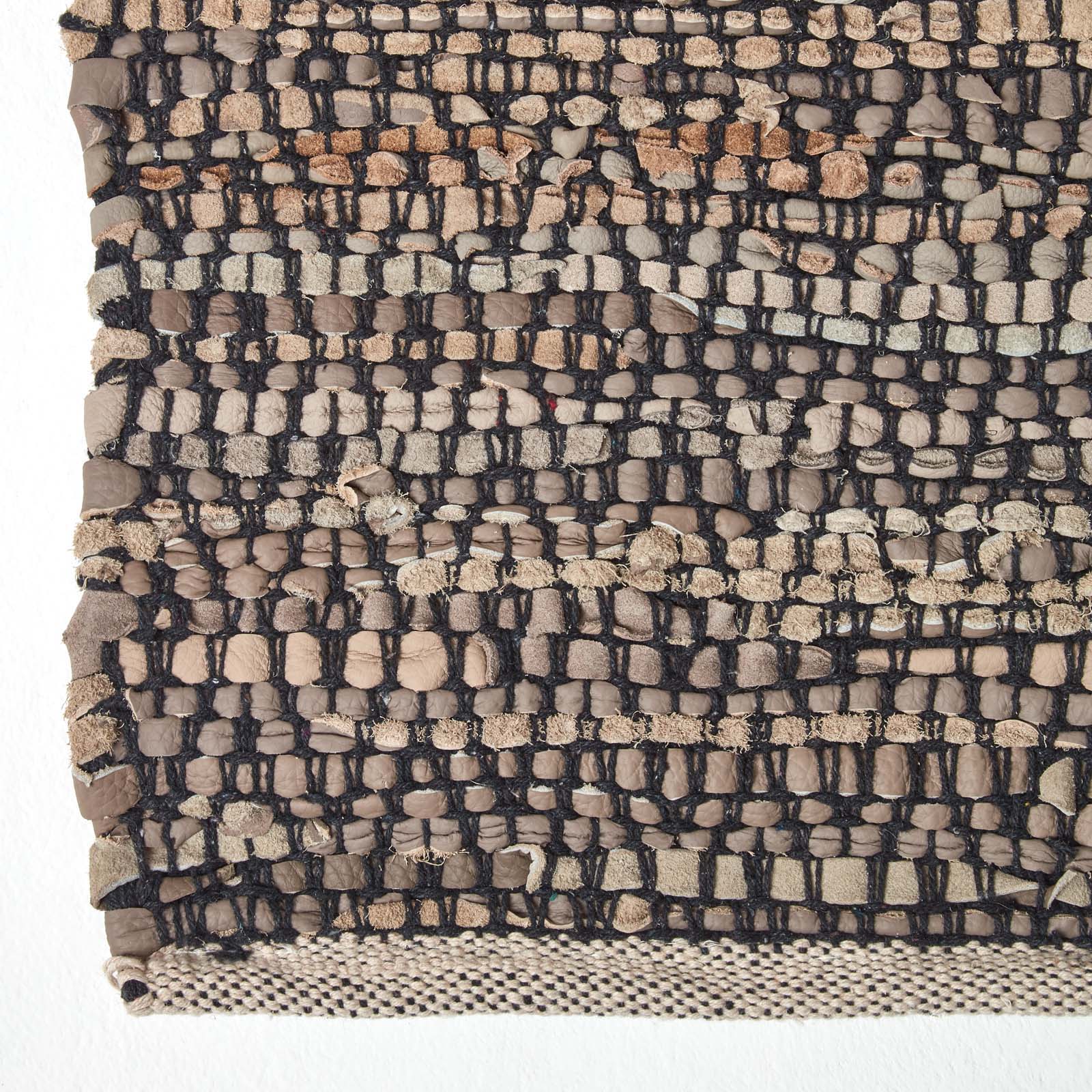Recycled Leather Handwoven Herringbone Rug | 120cm x 180cm | Grey