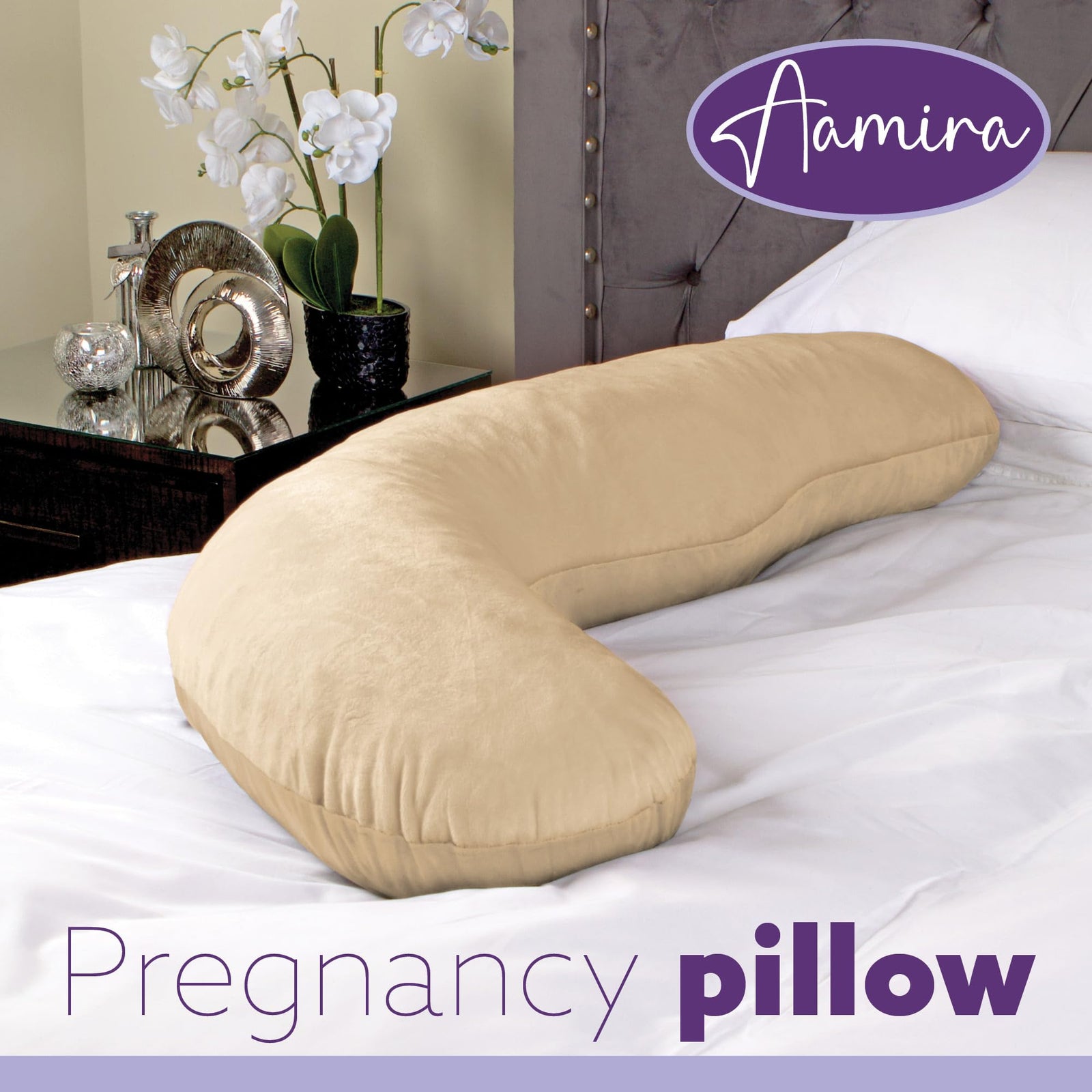 L Shaped Pregnancy Pillow, 145x25x20cm Shredded Memory Foam Full Body Maternity Cushion For Sleeping | J Shape | Cream