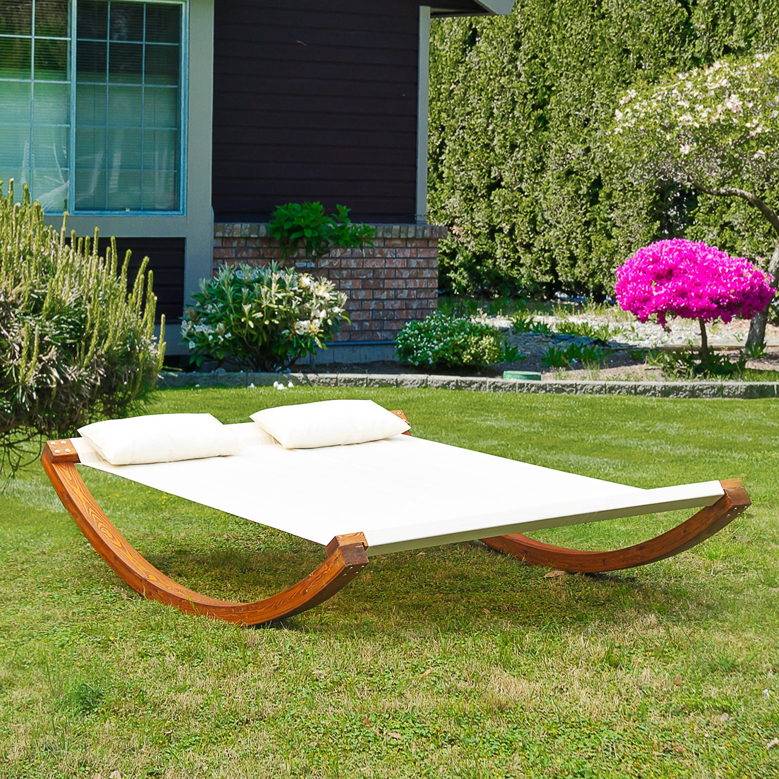 Garden Rocking Bed Sun Lounger Patio Hammock With Pillows
