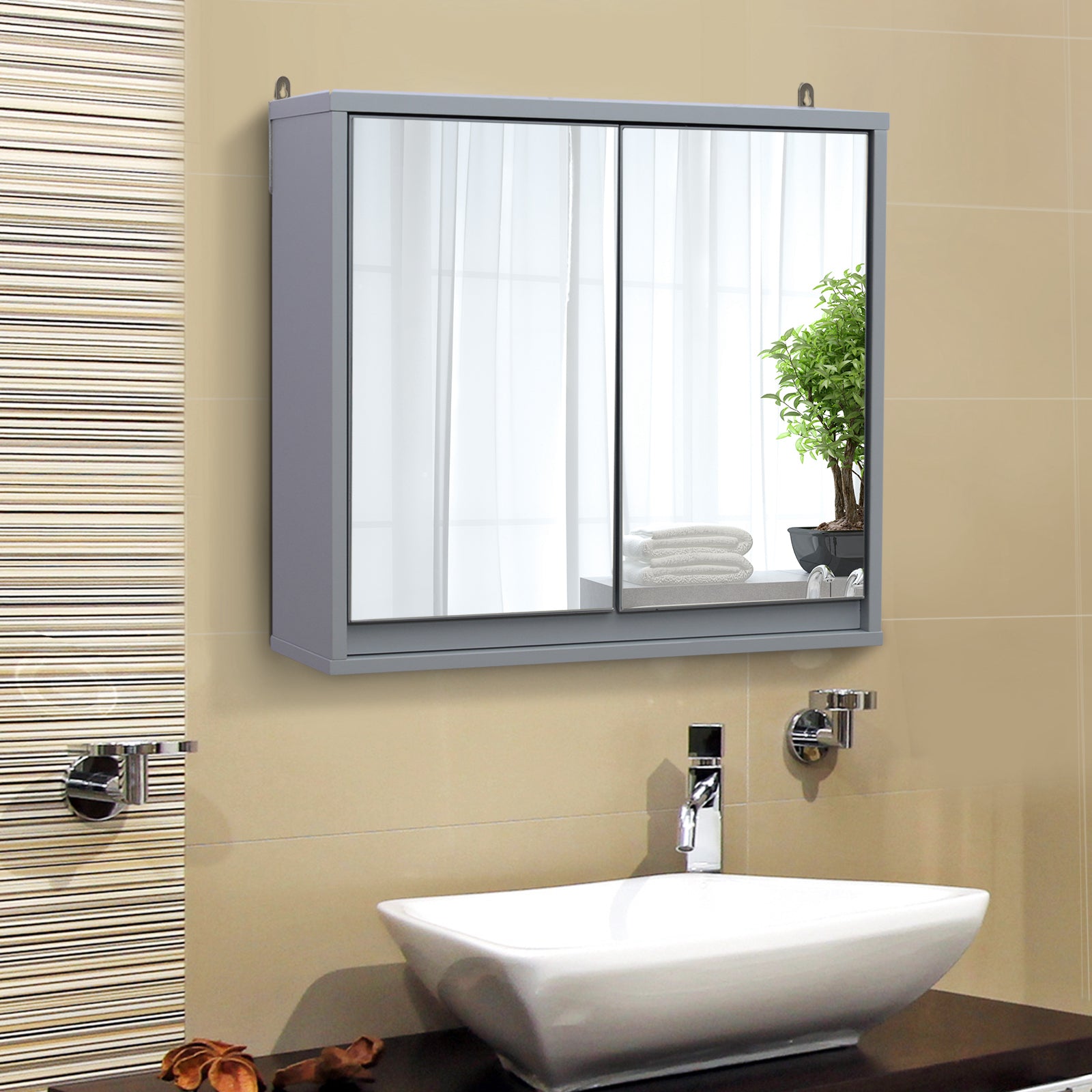 Wall Mounted Mirror Cabinet With Storage Shelf Bathroom | One Size