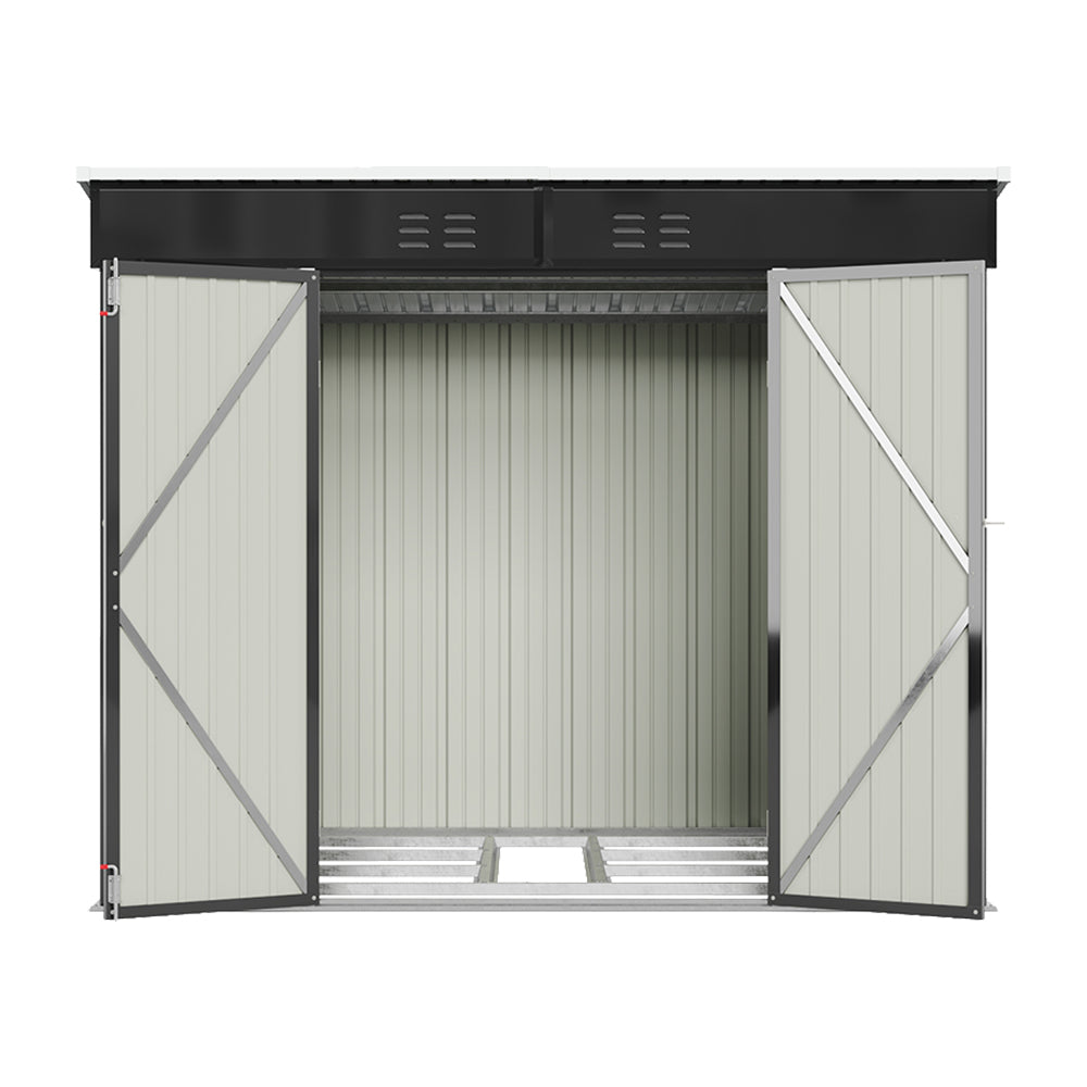 6x8ft Metal Storage Shed Black Galvanized Steel Tool House With Foundation, Double Lockable Doors, Ventilation