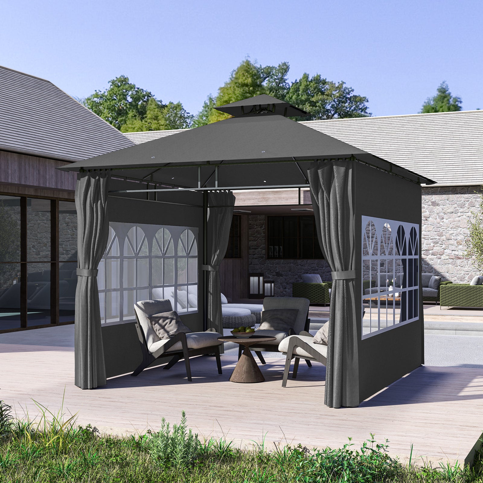 3 X 3 M Garden Gazebo, Outdoor Canopy Shelter | Dark Gray