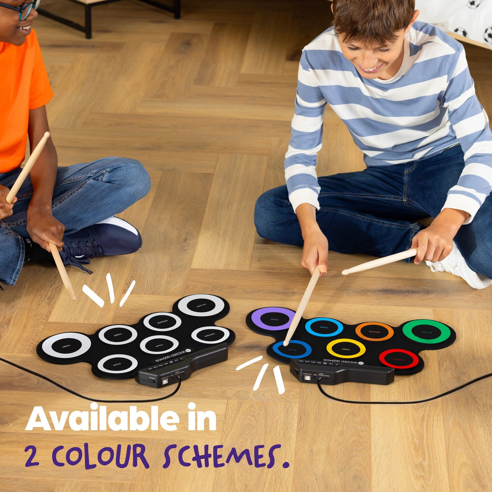 Wicked Gizmos Electronic Drum Kit Roll Up Mat W/ Demo Songs & Sticks Multicolour