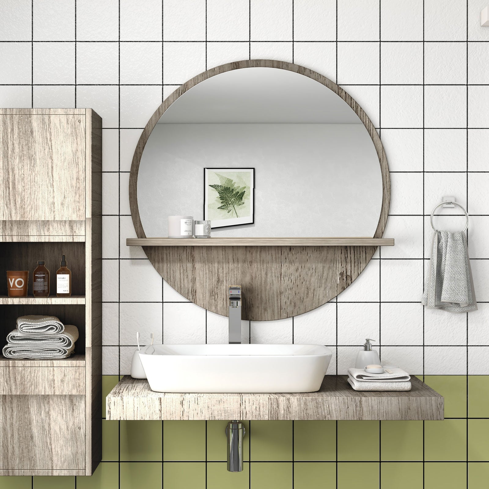 Round Mirror For Wall Makeup Mirror With Shelf | One Size | Gray