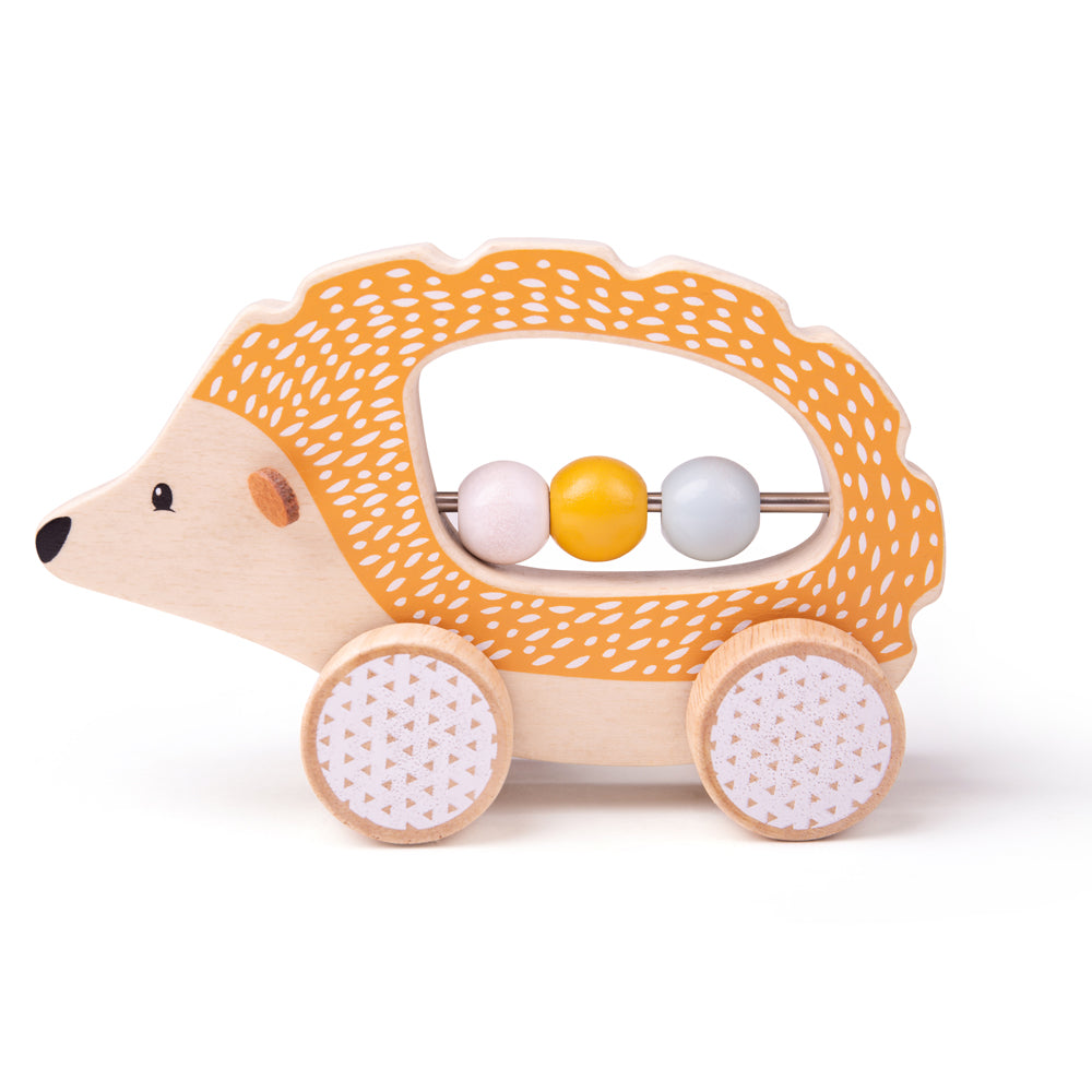 Wooden Push Along Hedgehog With Beads In It's Belly