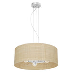 Marshall Hand Made Designer Pendant Lamp In Matt White Metal And Natural Rattan Coloured Fabric