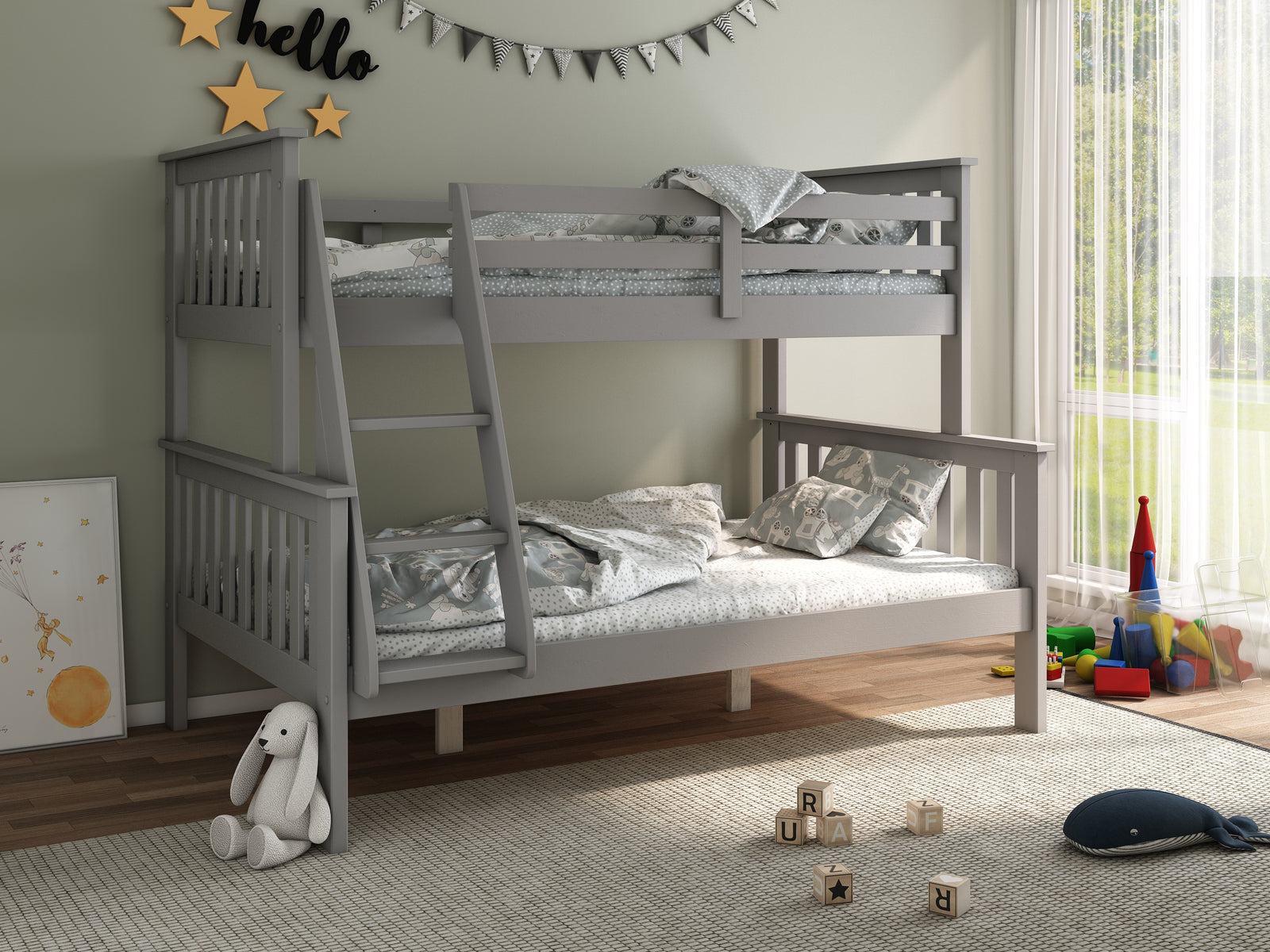 Carra Triple Sleeper Bunk Bed With Spring Mattresses | Small Double | Grey