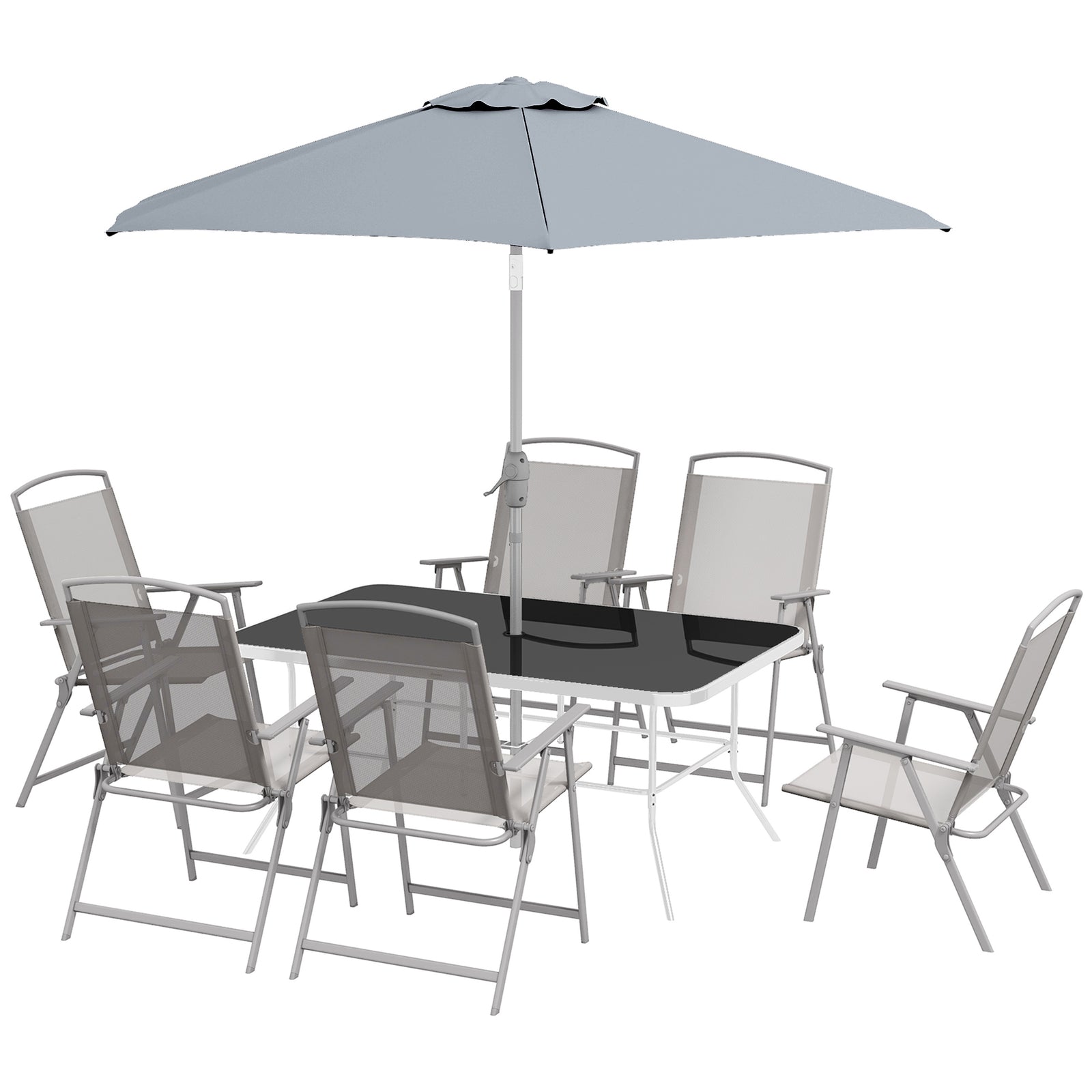 8 Pieces Garden Furniture Set W/ Parasol And Folding Chairs