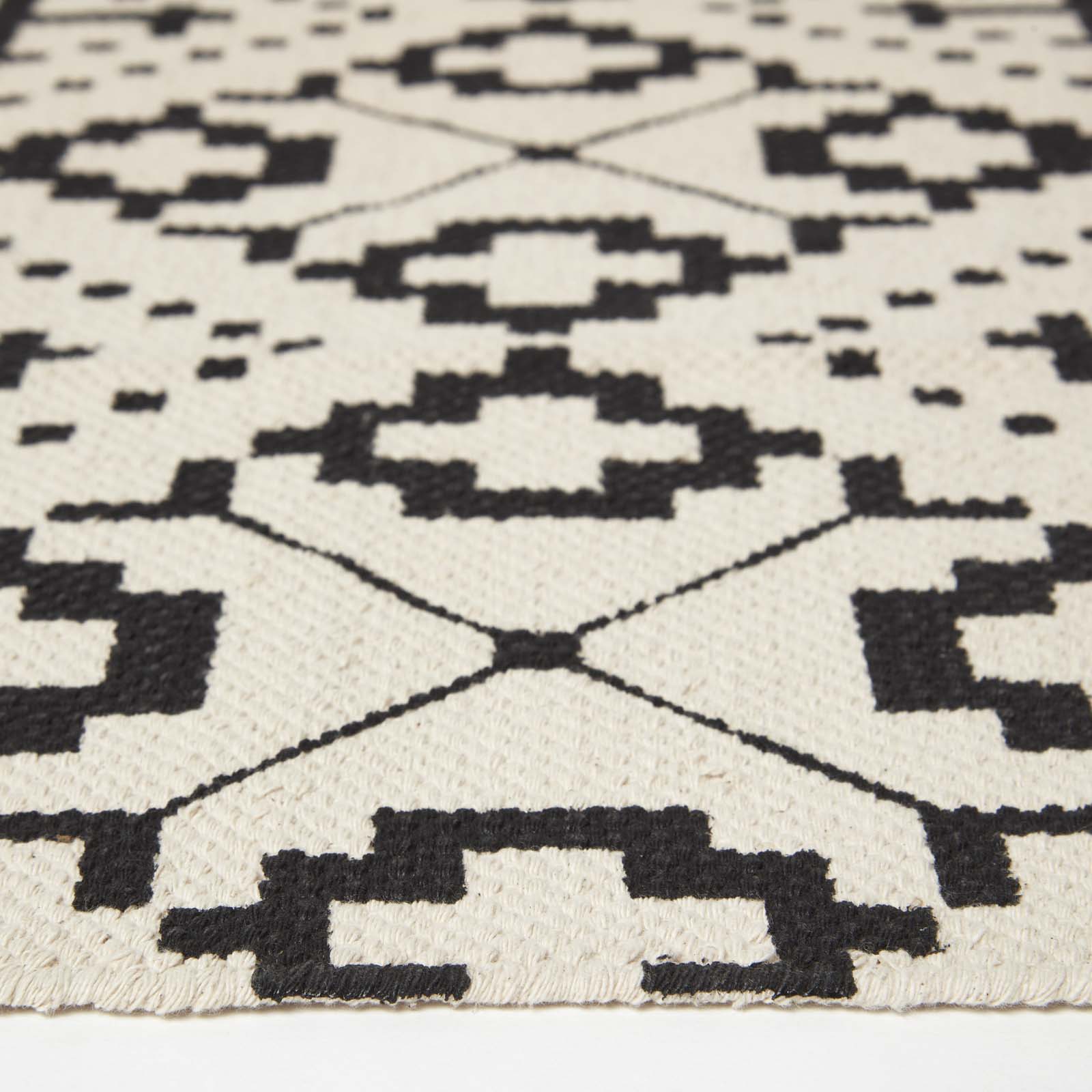 Reva Black & White Cotton Geometric Rug | 120cm x 180cm | Black & White