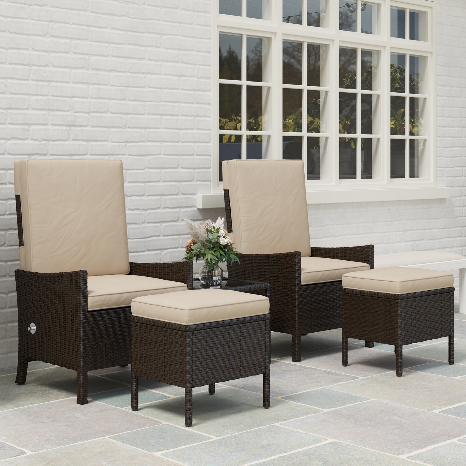 5 Pcs Rattan Garden Furniture Set W/ Cushions | Khaki