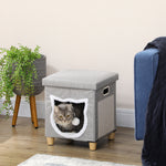 2 In 1 Cat Bed Ottoman W/ Removable Cushion, Handles, Scratching Pad