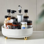 Rotating Round Spice Storage Rack Tray Turntable Kitchen Organizer | Small | Pearl White