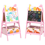 AIYAPLAY Aiyaplay 2 In 1 Kids Easel With Whiteboard, Chalkboard, Storage Boxes, Pink