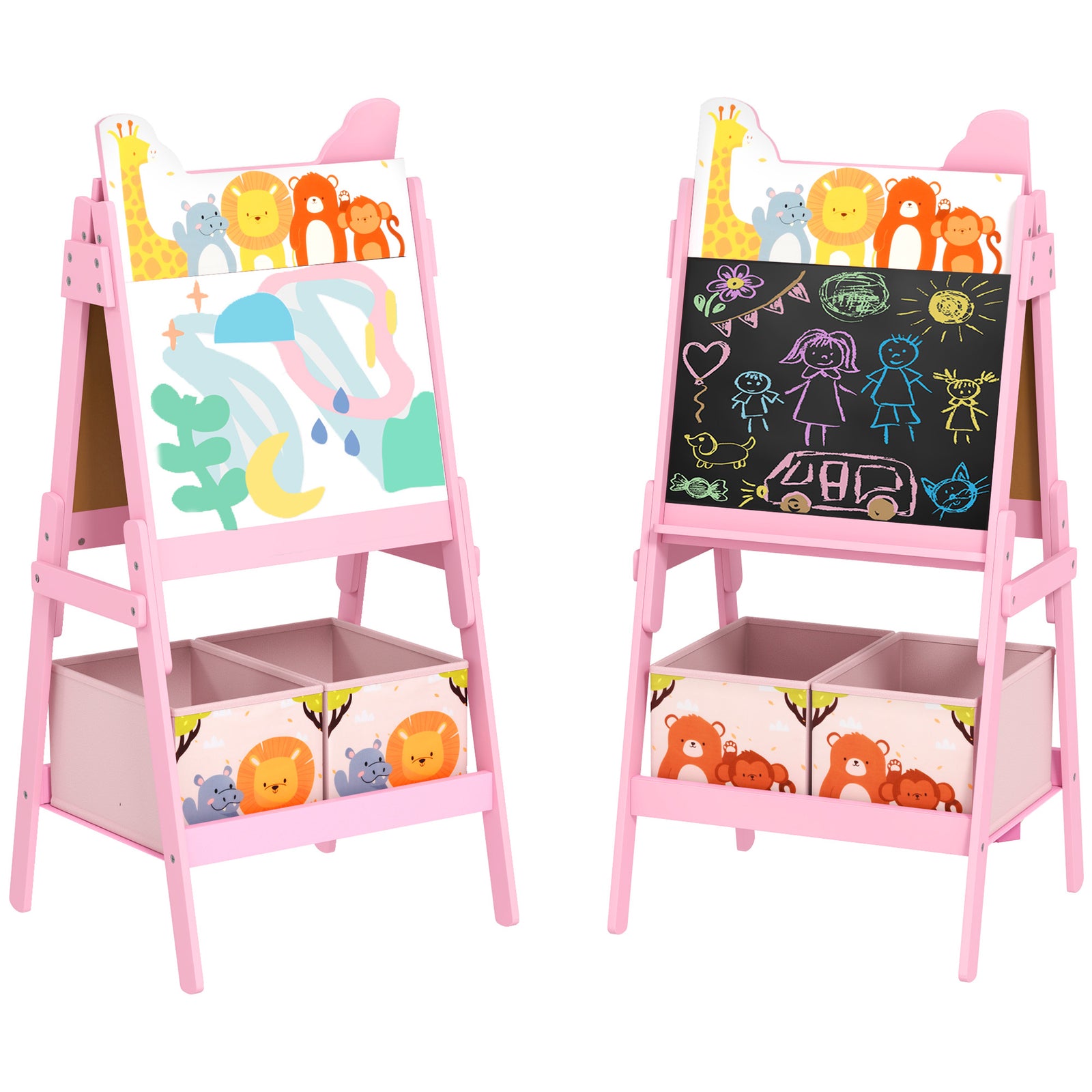 AIYAPLAY Aiyaplay 2 In 1 Kids Easel With Whiteboard, Chalkboard, Storage Boxes, Pink