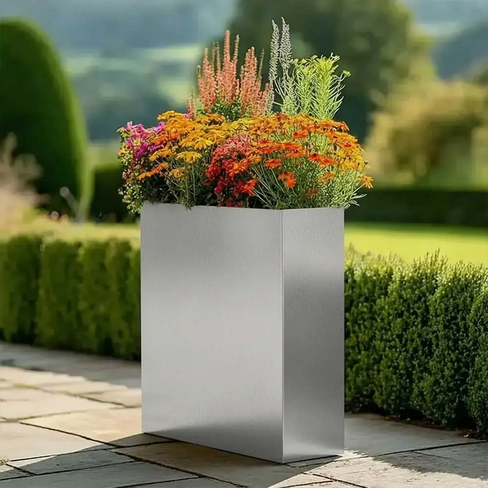 Long Zinc Galvanised Tall Trough Planter | 75cm x 25cm x 90cm | Silver