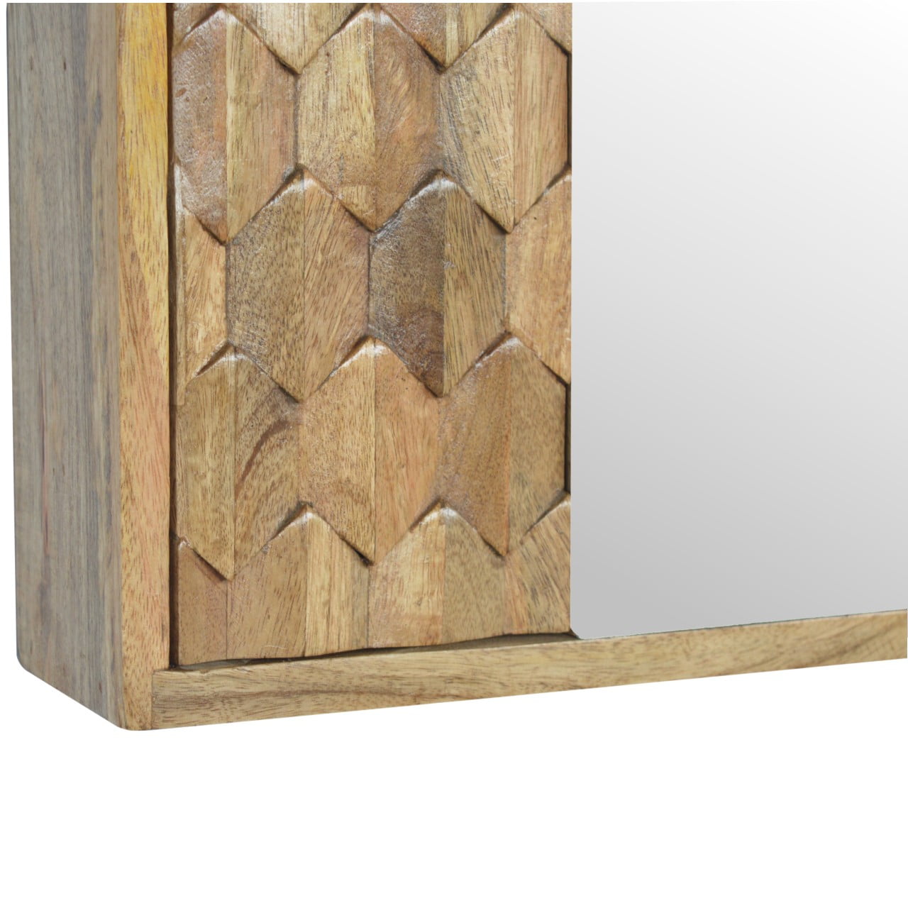 Artisan Furniture Solid Mango Wood Pineapple Carved Mirror Cabinet