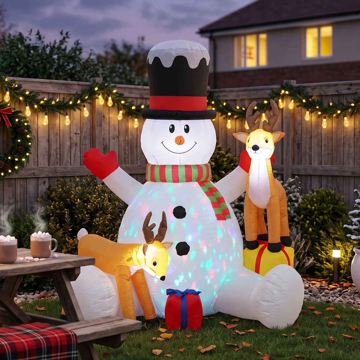Outsunny 7ft Giant Christmas Inflatable Snowman With 2 Reindeer