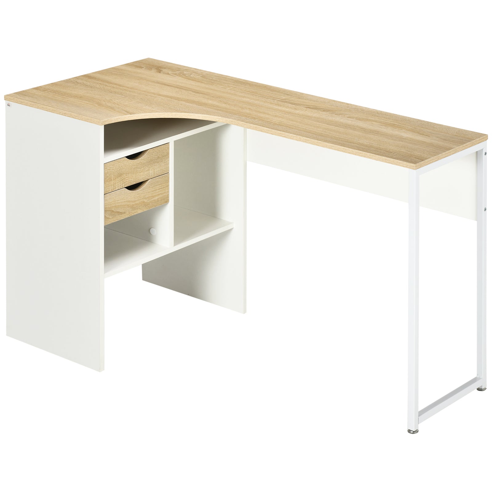 L-shaped Corner Computer Desk Study Table W/ Storage Shelf | Natura