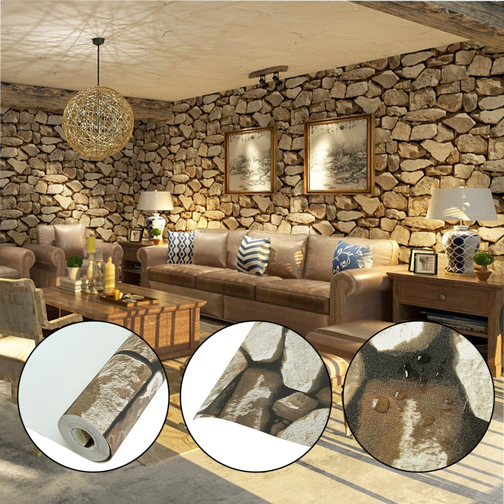Rustic Stone Brick Textured Wallpaper