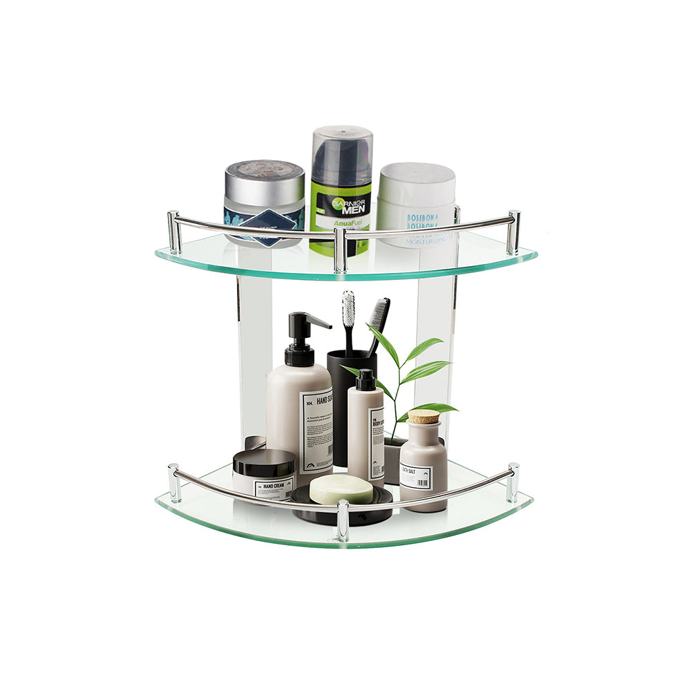 2-tier Tempered Glass Corner Shelf Bathroom Wall Mounted