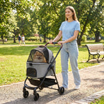 PawHut 3 In 1 Foldable Pet Stroller For Small Dog With Travel Carrier, Grey