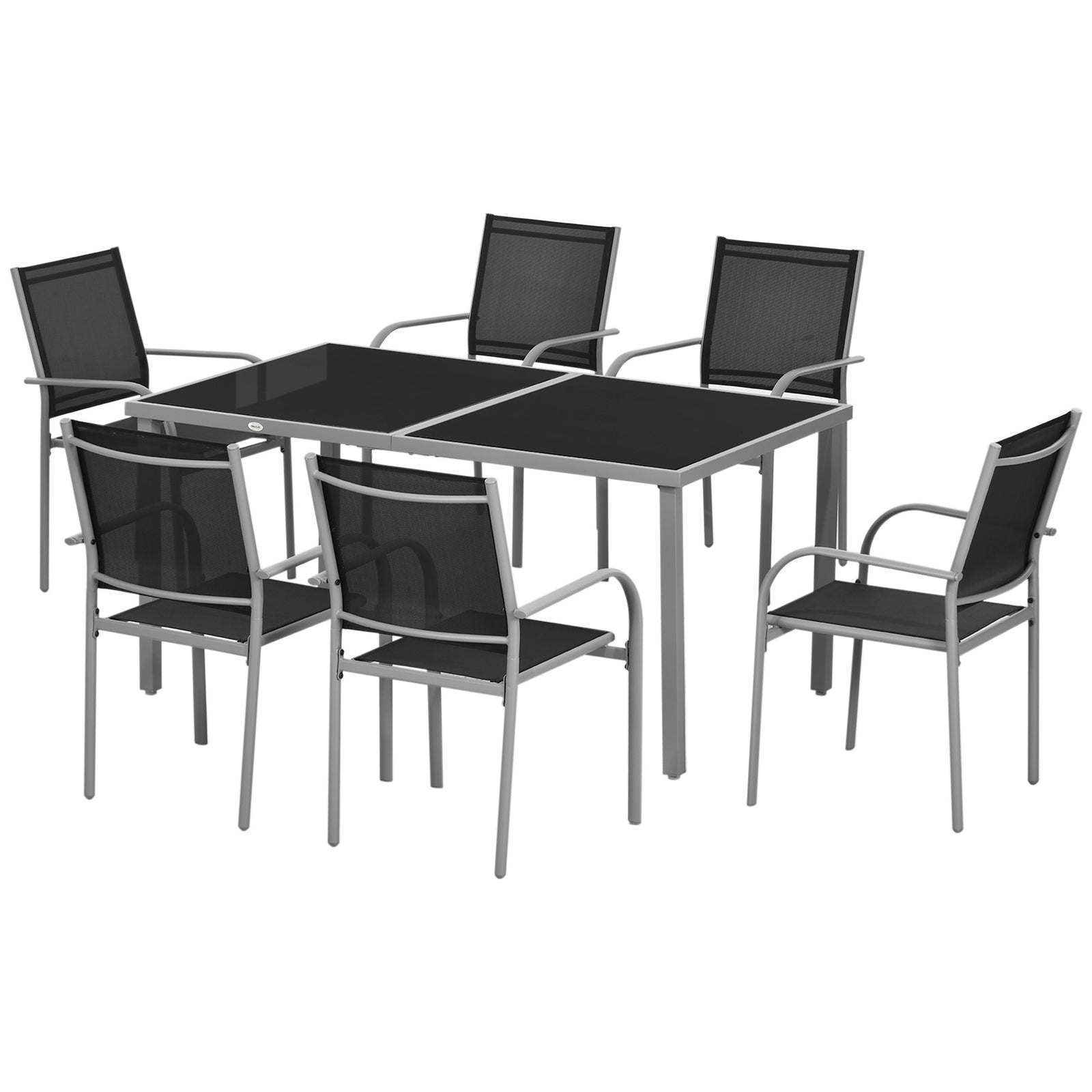 7 Piece Garden Dining Set, Steel Outdoor Table And Chairs | Black