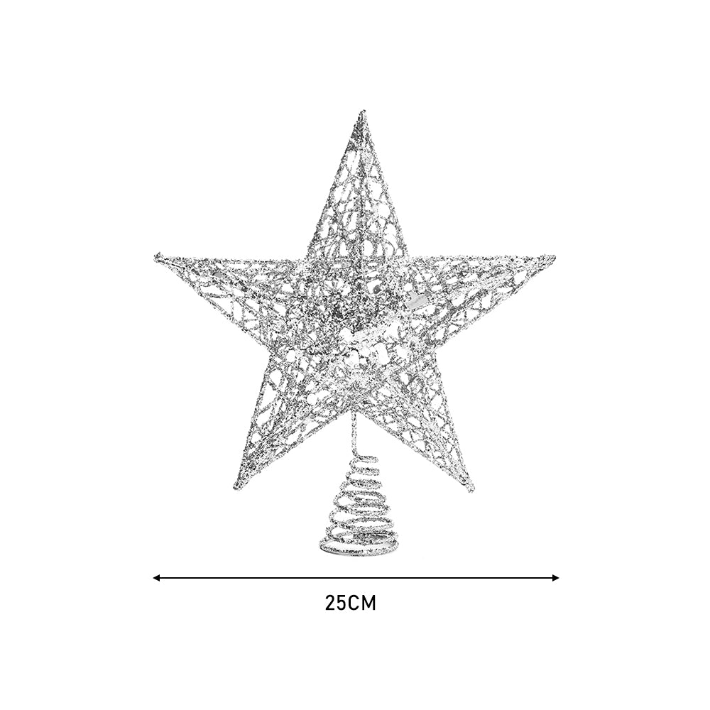 Decorative Star Sequins Christmas Tree Topper With Led Lights | Silver