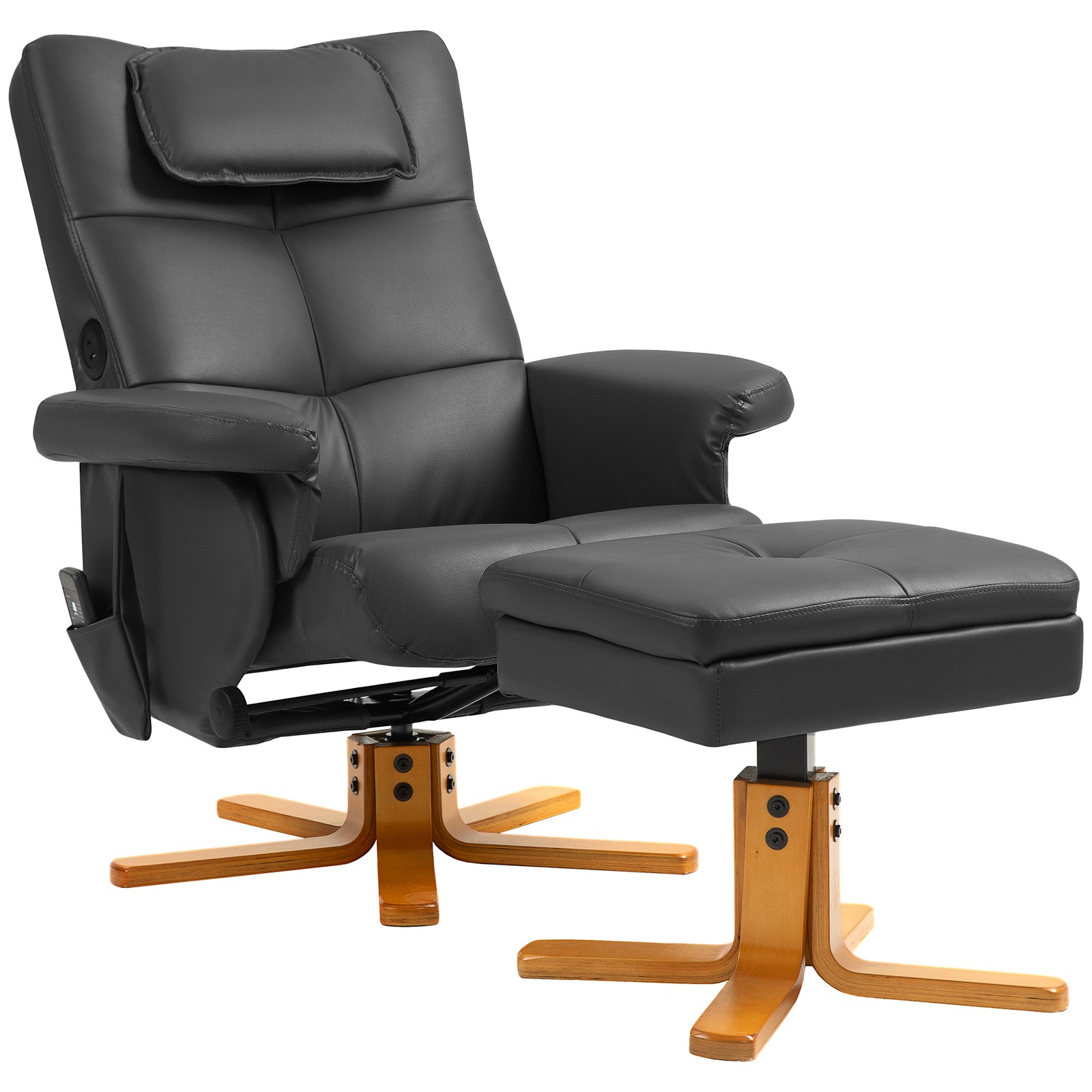 Massage Recliner Chair With Footstool And Hidden Storage | One Size | Black