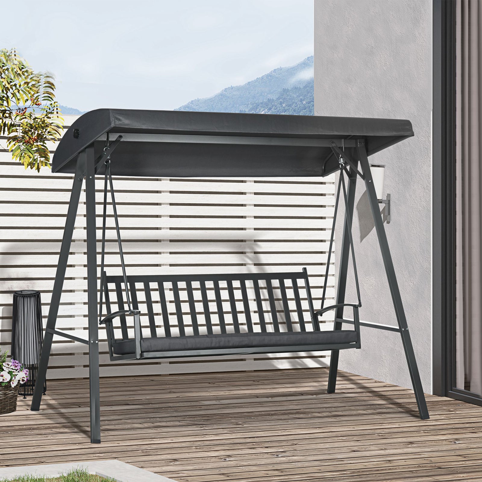 3-seat Garden Swing Chair, Outdoor Canopy Swing Glider