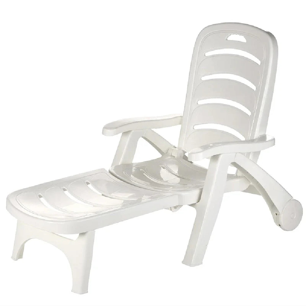 Living and Home Outdoor Plastic Foldable Garden Poolside Lounger Recliner With Wheels