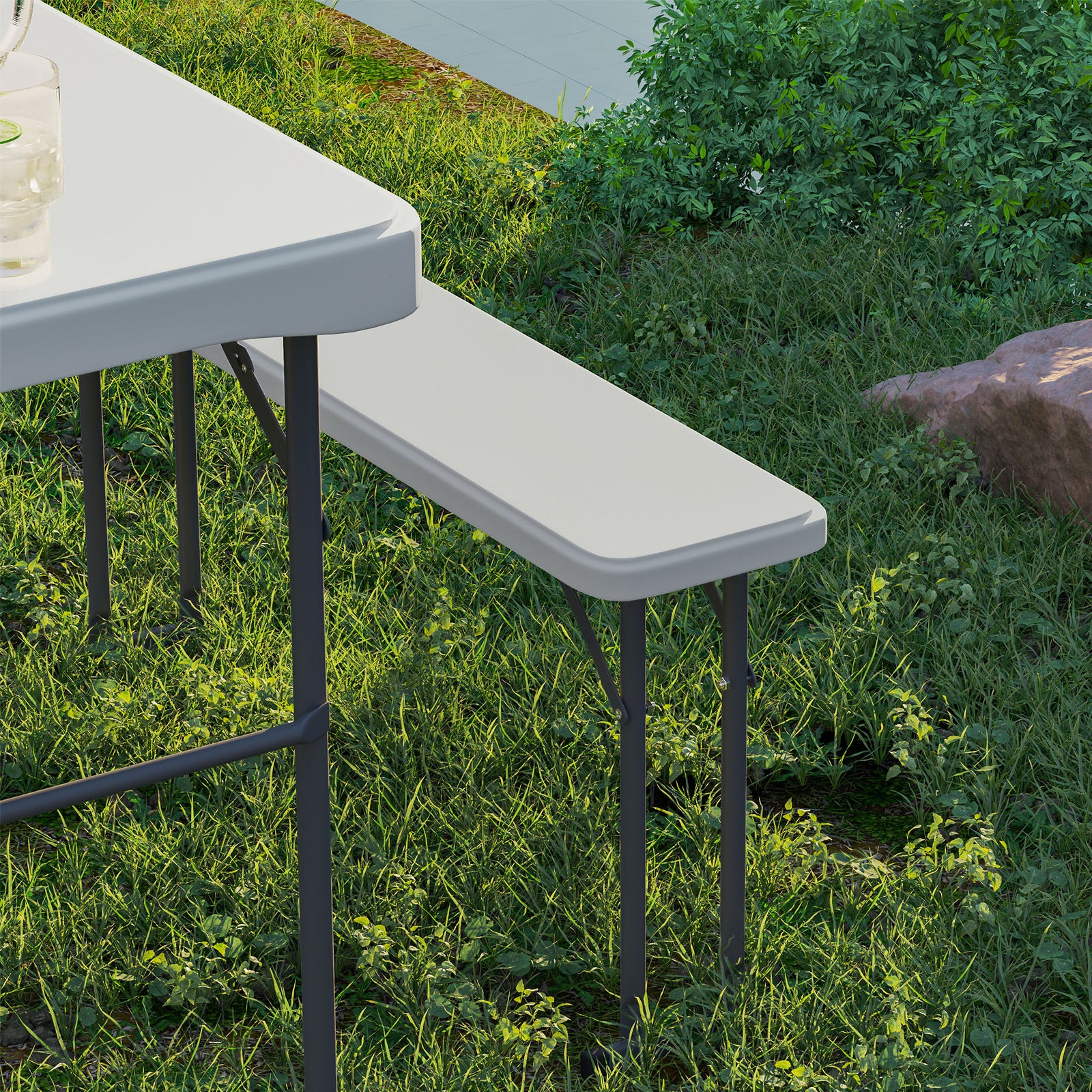 3 Piece Folding Picnic Table And Bench Set W/ Handle