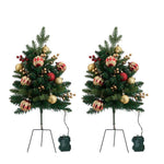 Set Of 2 Pre-lit Artificial Christmas Trees Urn Fillers With Tripod Stakes