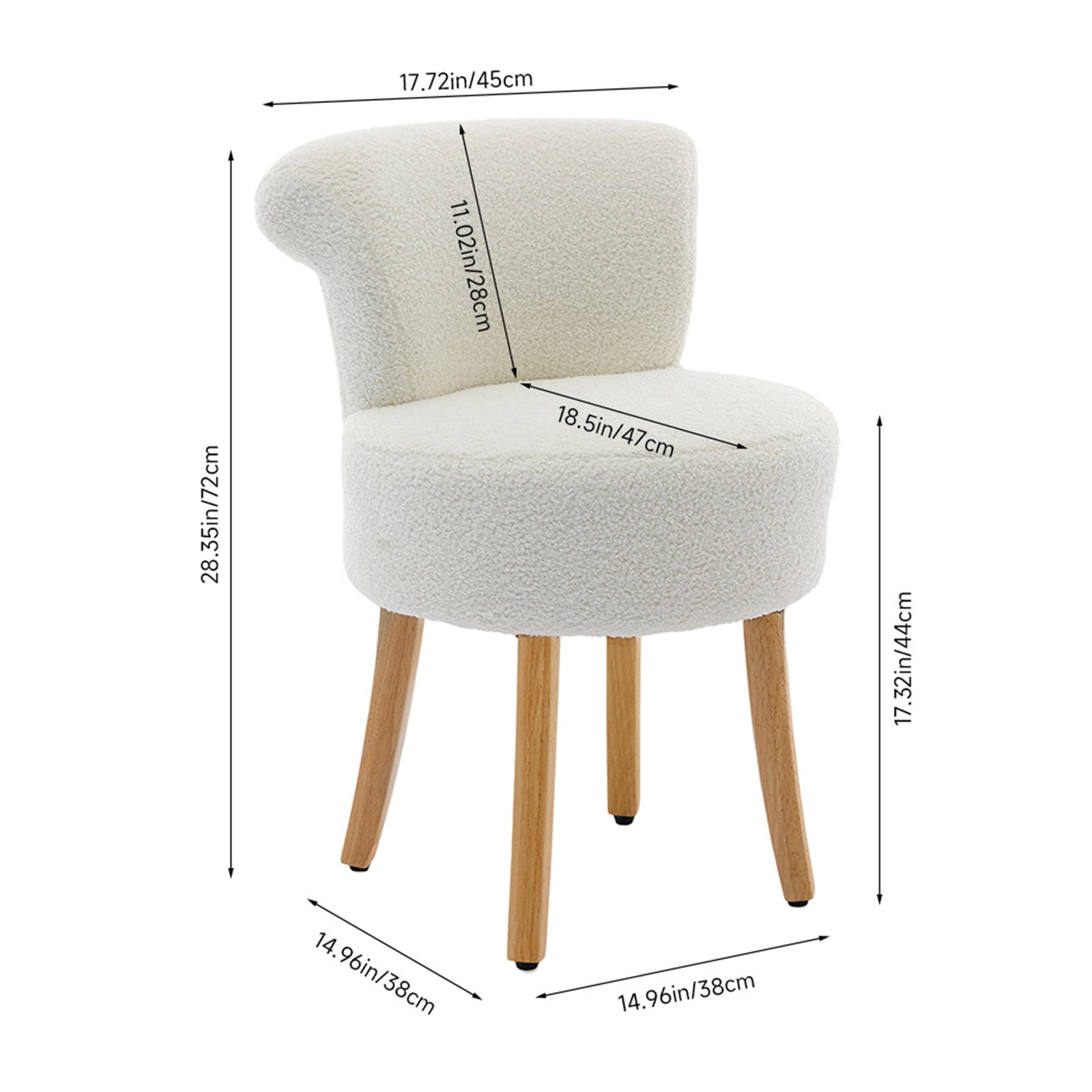 Breeins Modern Teddy Fleece Vanity Stool With Rubberwood Legs
