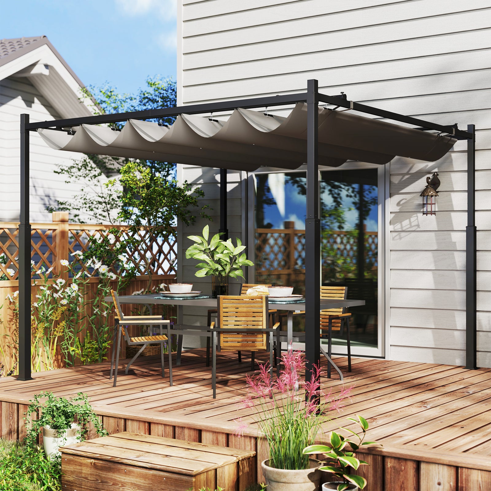 3x3m Pergola With Roof, 80mm Column, Grey