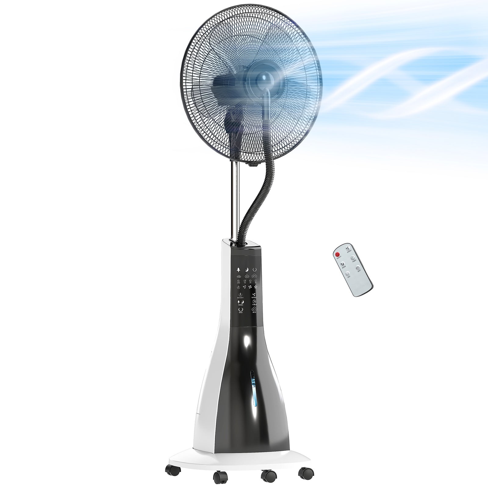 Spray Misting Fan, Pedestal Fan With Oscillation, Tilt, Remote