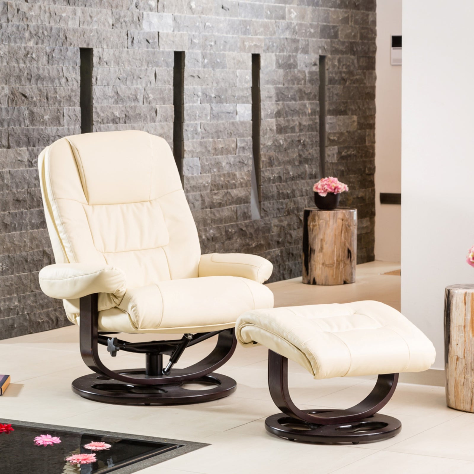 Burdell Swivel Recliner With Massage And Heat | Cream
