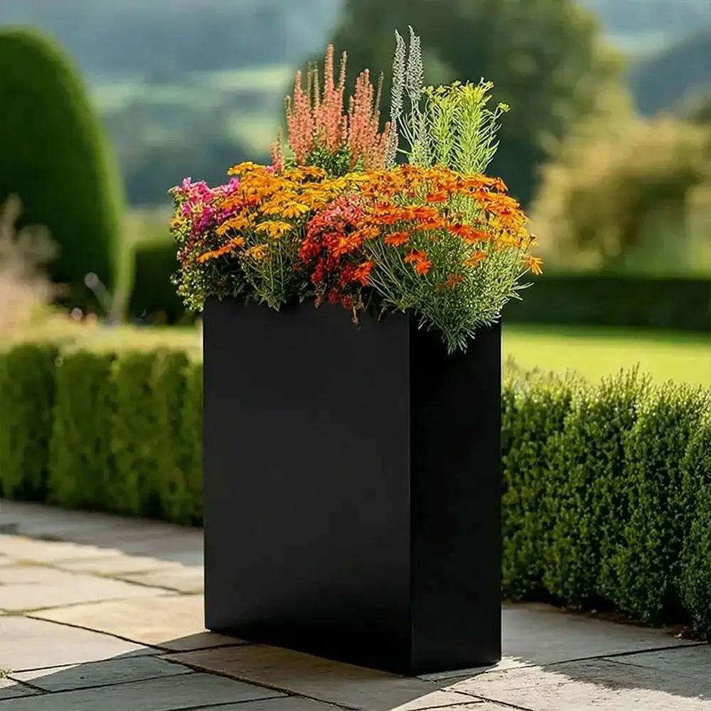 Long Zinc Galvanised Tall Trough Planter | 75cm x 25cm x 90cm | Matte Black