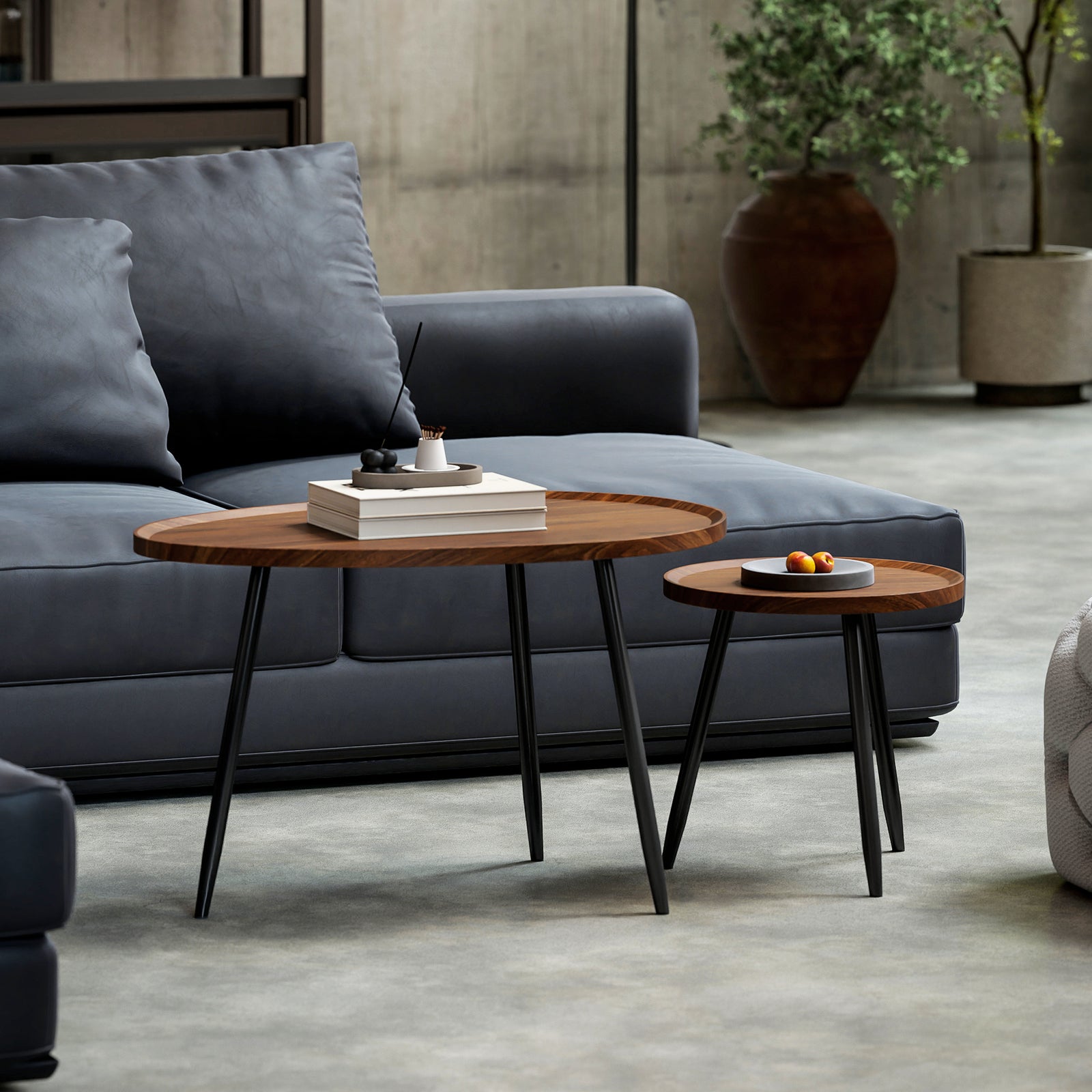 HOMCOM 2 80cm Sofa Side Table Set Of 2 With Metal Legs, Chestnut Wood Effect
