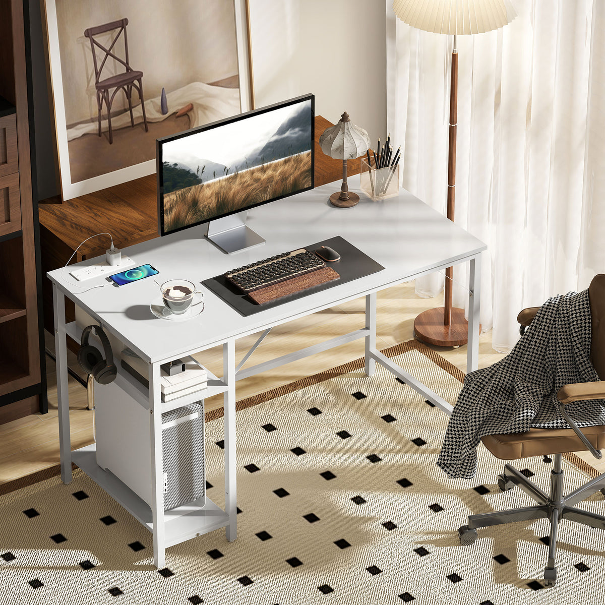 HOMCOM 120 X 60 Cm Home Office Desk Reversible Study Table For Bedroom White