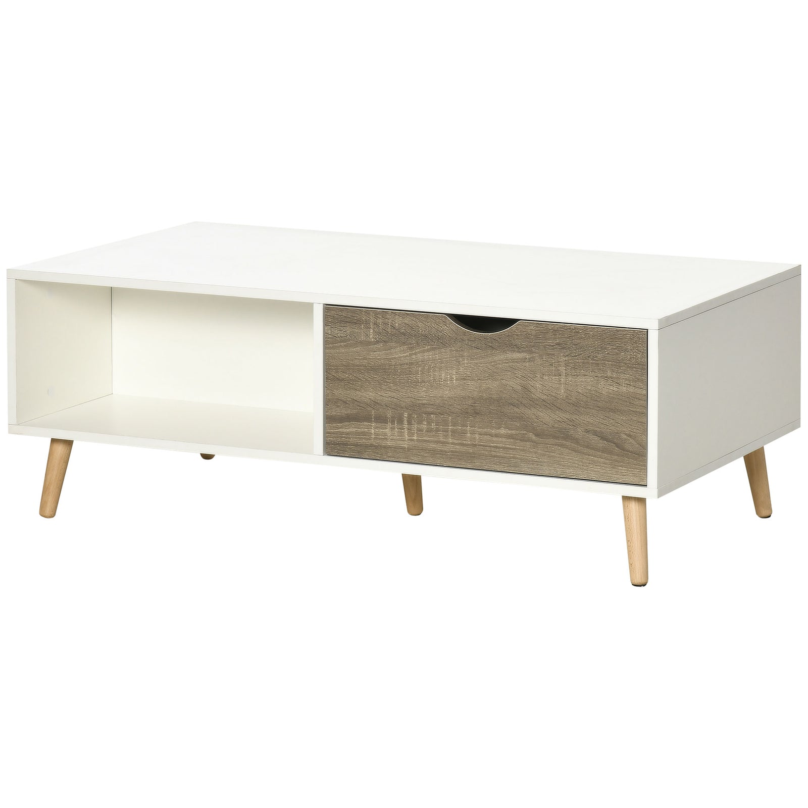 Modern Coffee Table With Storage Shelves, 2 Drawers