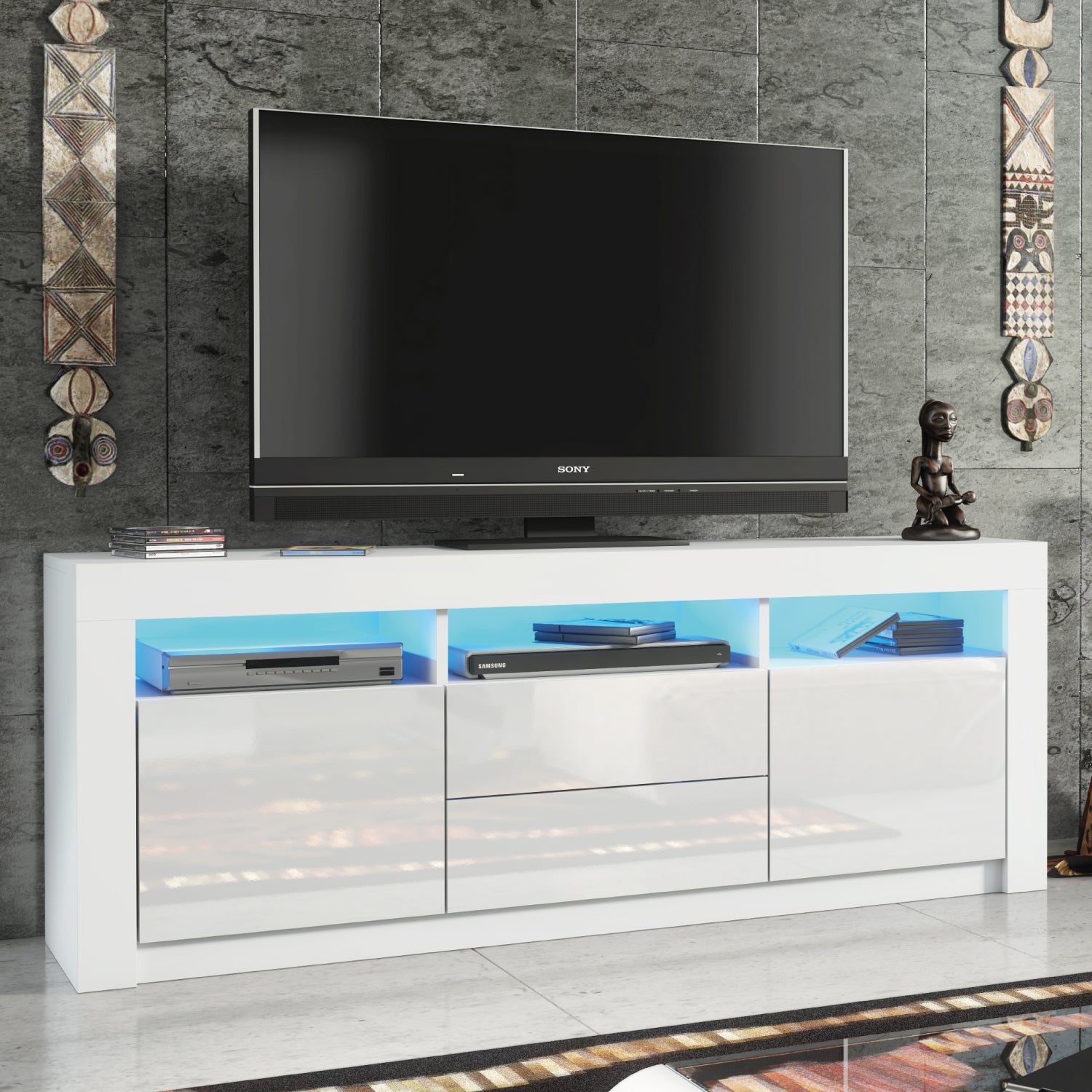 Shine Tv Unit 160cm With Led Lights | White
