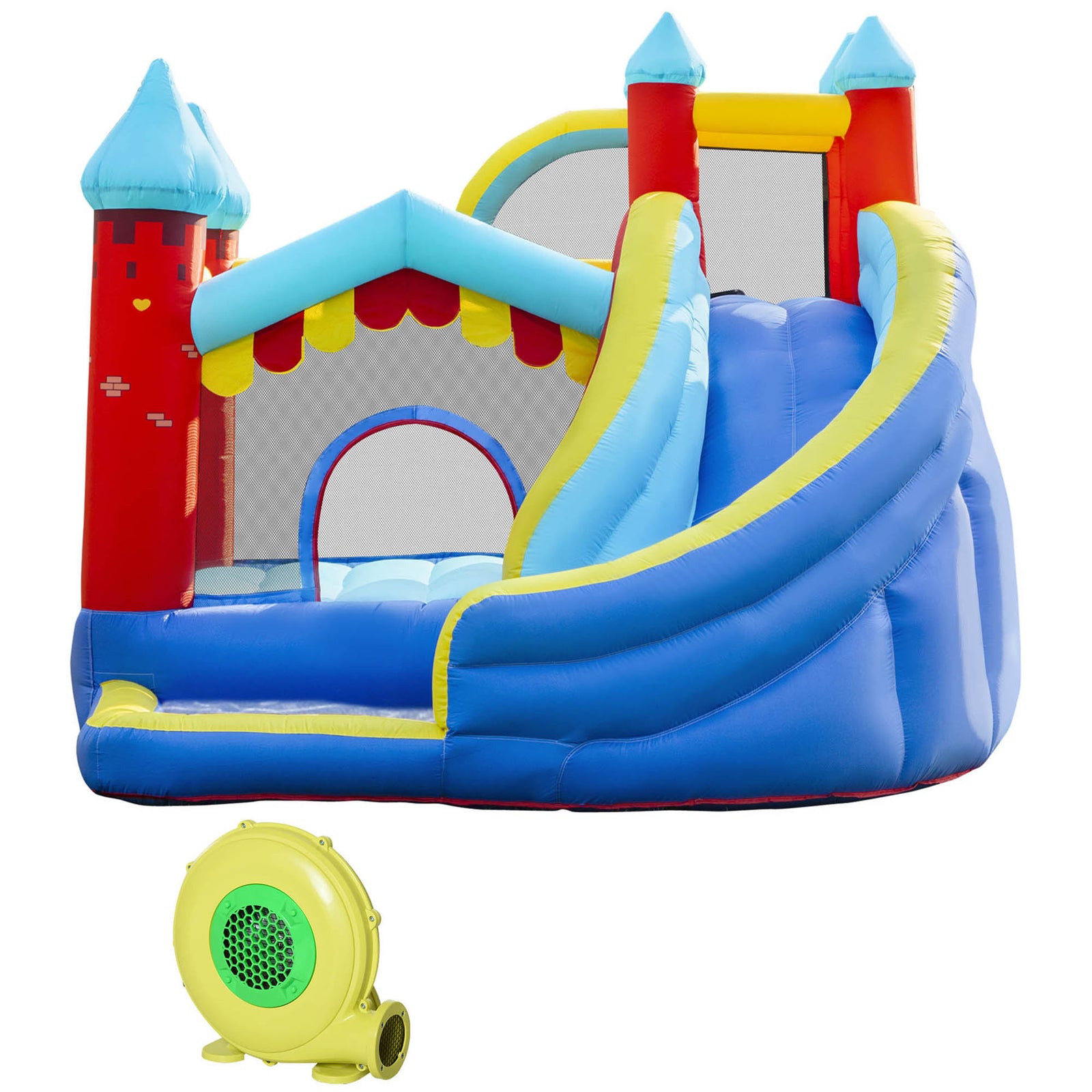Kids Bouncy Castle W/ Slide, Pool, Trampoline, Climbing Wall, Blower