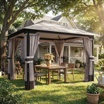 3 X 3.6 M Outdoor Garden Gazebo With Netting, Curtains | Khaki